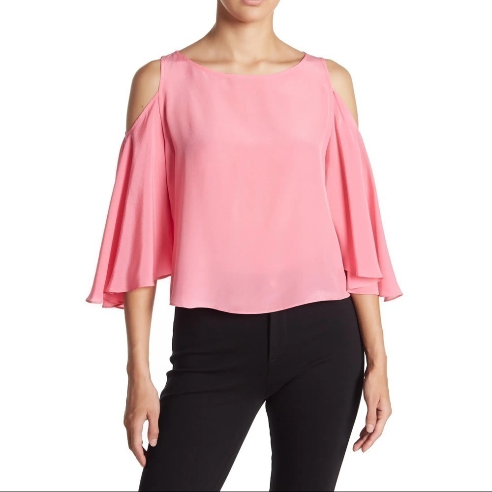 Bailey44 Cold Shoulder Silk Blouse Flutter Sleeve
